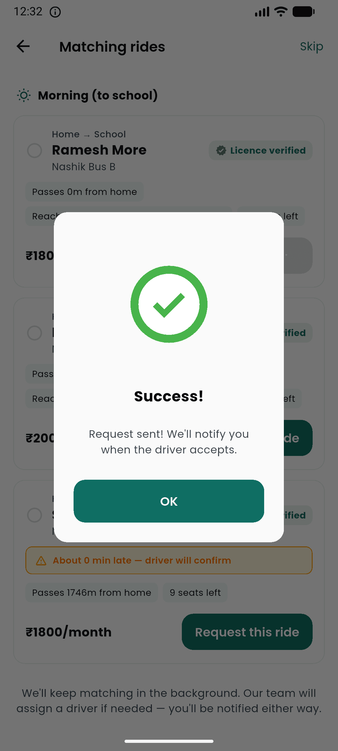 Request sent — we'll notify you when the driver accepts